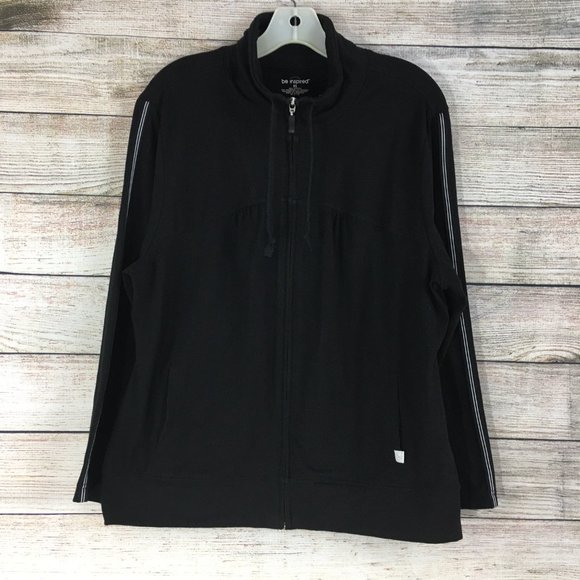 Be Inspired Athletic Jacket Mock Neck Black Cotton Blend - Picture 1 of 5